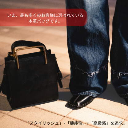 再入荷【Black】人気No.1【本革】gold handle Bag