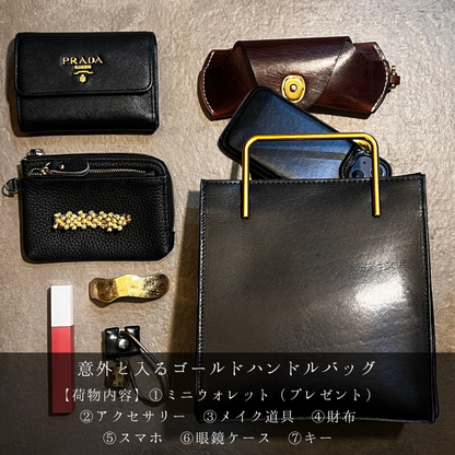 【予約商品／🎁プレゼント付き】BLACK｜gold handle bag（本革）